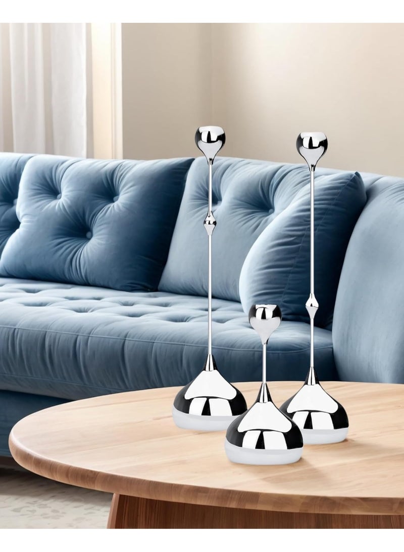Arabest Candle Holders Set of 3 - Taper Candle Holders for Table Decor, Elegant Minimalist Design, Perfect for Weddings, Parties, and Home Decor (Silver) - Image 5