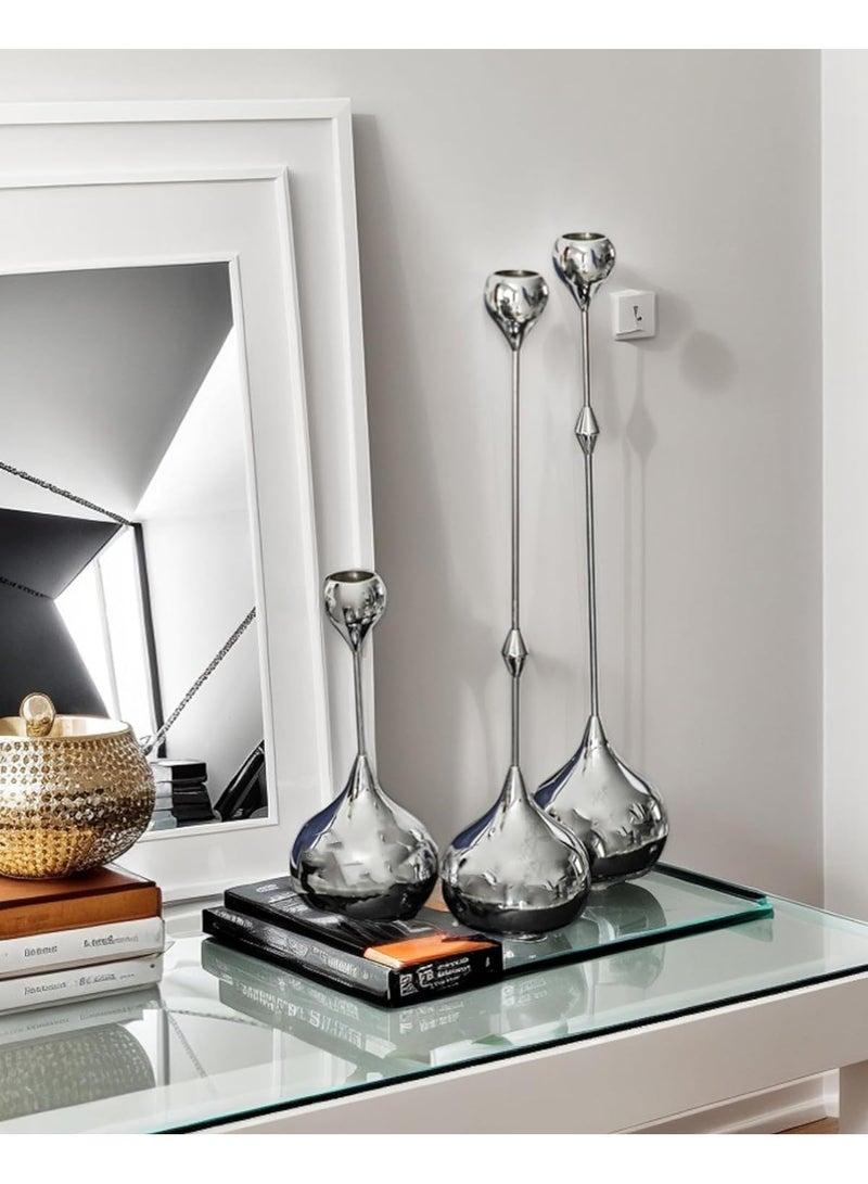 Arabest Candle Holders Set of 3 - Taper Candle Holders for Table Decor, Elegant Minimalist Design, Perfect for Weddings, Parties, and Home Decor (Silver) - Image 3