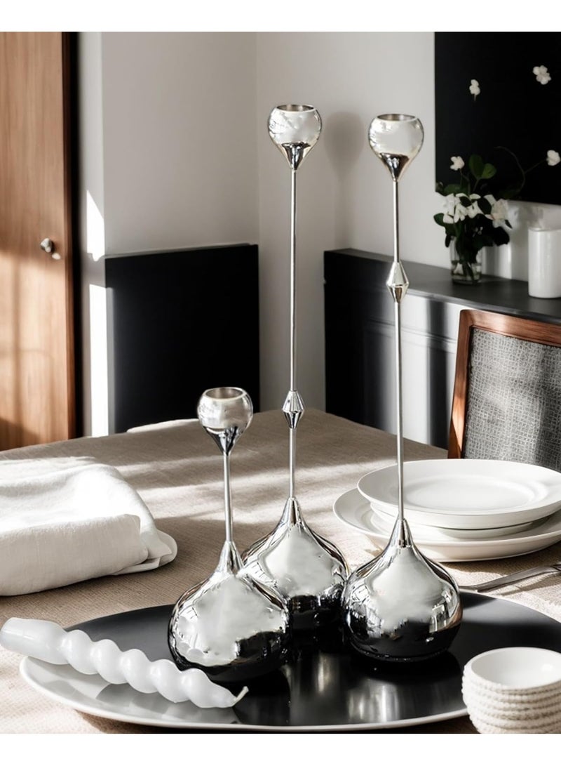 Arabest Candle Holders Set of 3 - Taper Candle Holders for Table Decor, Elegant Minimalist Design, Perfect for Weddings, Parties, and Home Decor (Silver) - Image 1