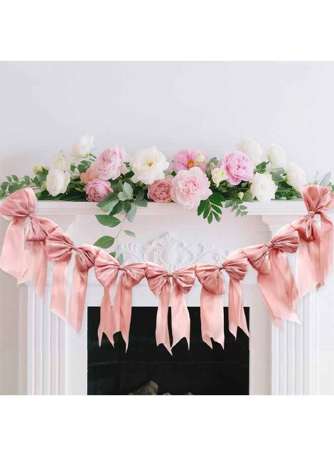 Pink Bow Garland Banner, Pre-Strung Bow Themed Coquette Birthday Garland Bow Decor Banner for Baby Shower Bridal Shower Bachelorette Party Decorations - Image 1