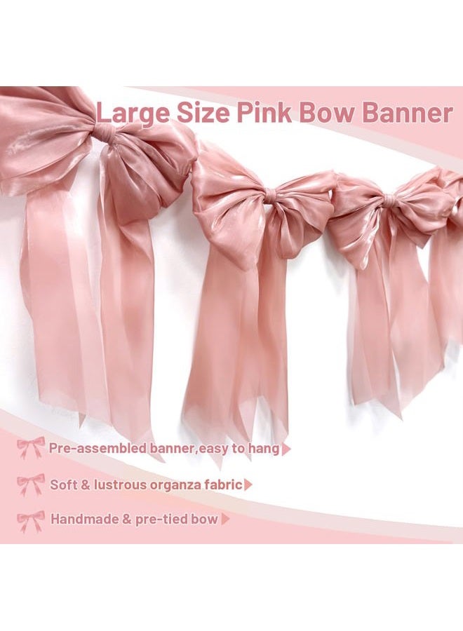 Pink Bow Garland Banner, Pre-Strung Bow Themed Coquette Birthday Garland Bow Decor Banner for Baby Shower Bridal Shower Bachelorette Party Decorations - Image 2