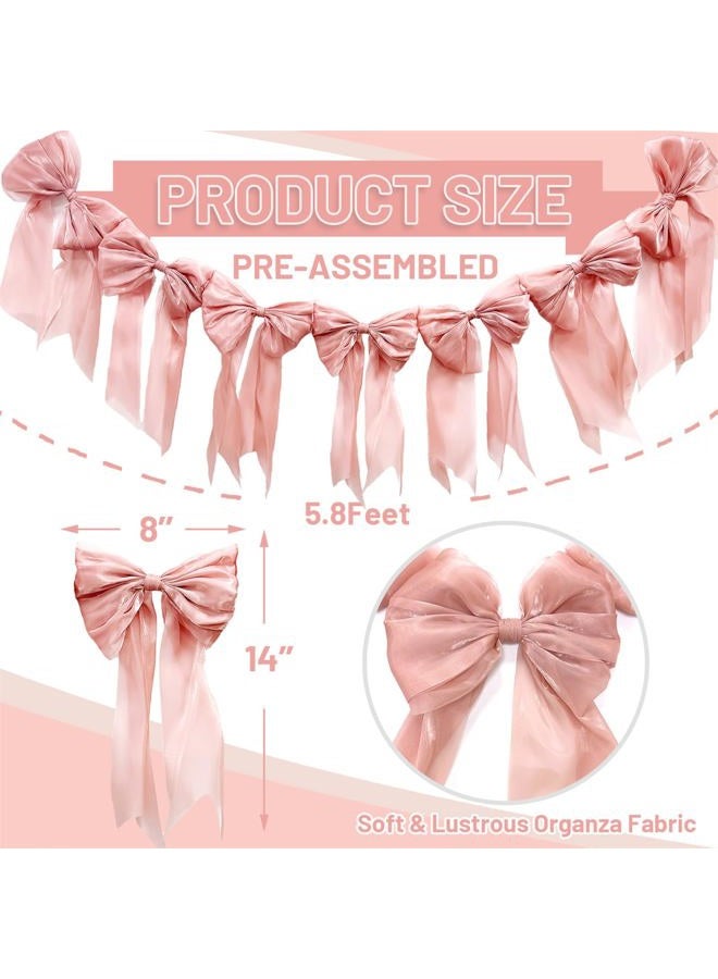 Pink Bow Garland Banner, Pre-Strung Bow Themed Coquette Birthday Garland Bow Decor Banner for Baby Shower Bridal Shower Bachelorette Party Decorations - Image 3