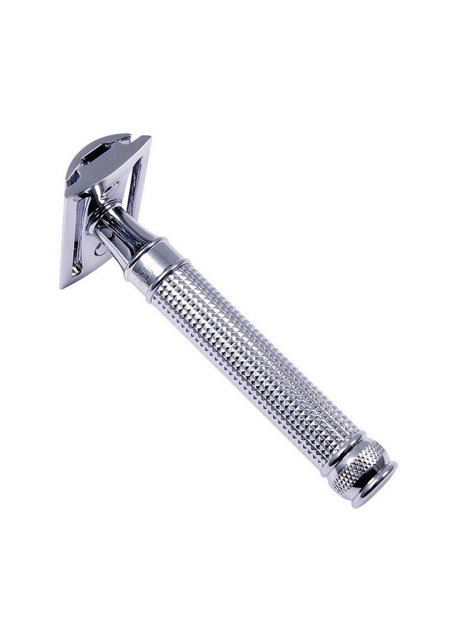 Edwin Jagger - Double Edge Safety Razor With Long Handle (Blue) (Chrome Laser 3D Diamond) - Image 1