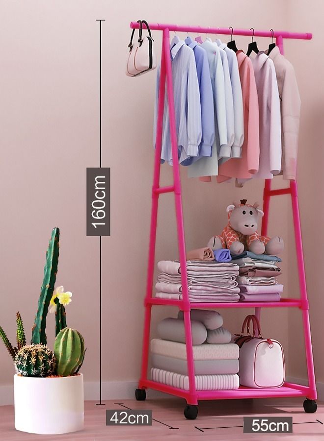 AGD Multifunctional Clothes Rack With Bottom Shelves And Four Wheels Pink  - Image 5