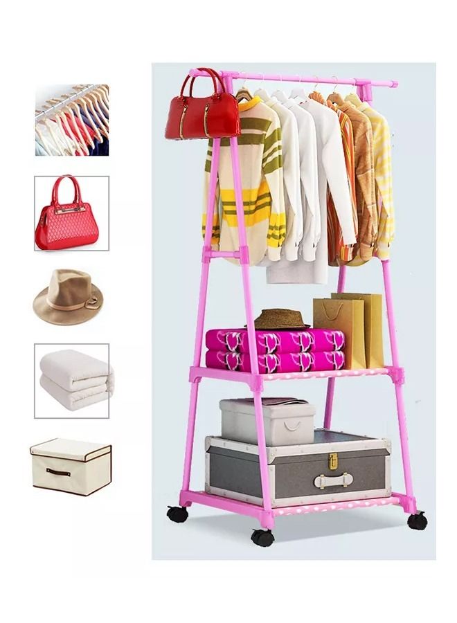 AGD Multifunctional Clothes Rack With Bottom Shelves And Four Wheels Pink  - Image 2