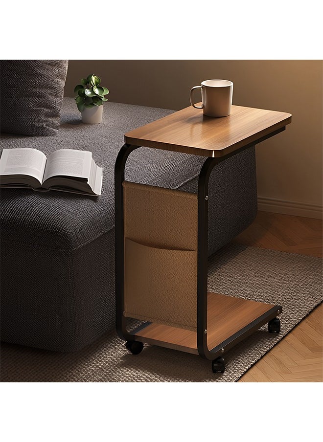 Taimi C-Shaped Side Table with Wheels and Storage Bag, Modern Design Coffee Table, Bedside or Sofa Table For Living Room and Bedroom 45x30x63CM - Brown Color with Black Frame  - Image 3