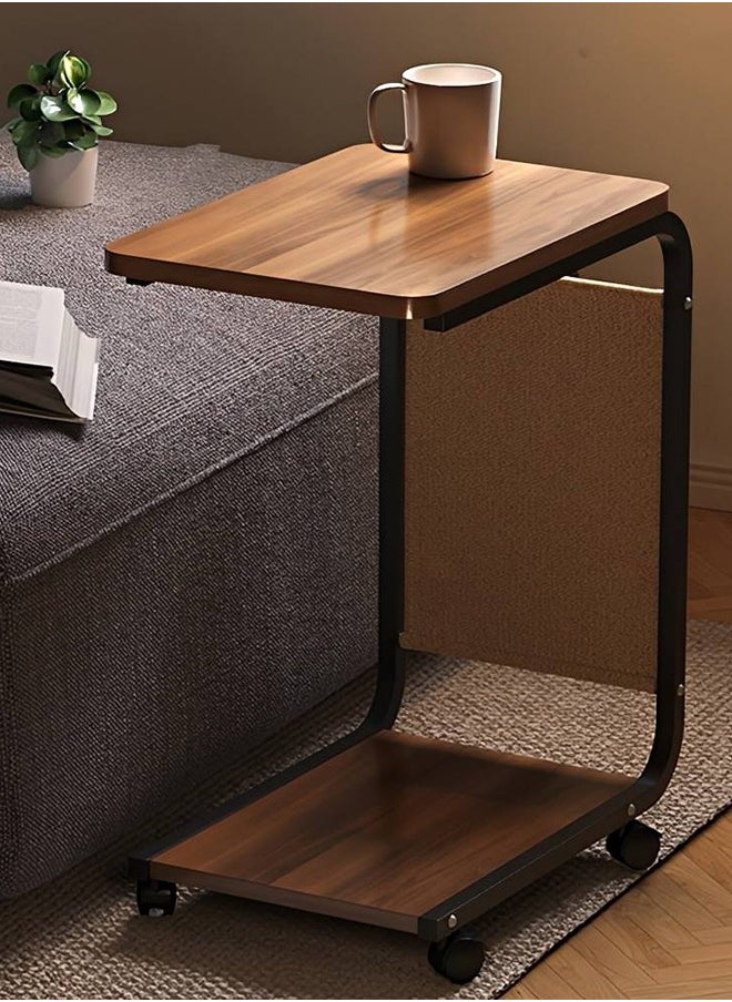 Taimi C-Shaped Side Table with Wheels and Storage Bag, Modern Design Coffee Table, Bedside or Sofa Table For Living Room and Bedroom 45x30x63CM - Brown Color with Black Frame  - Image 2
