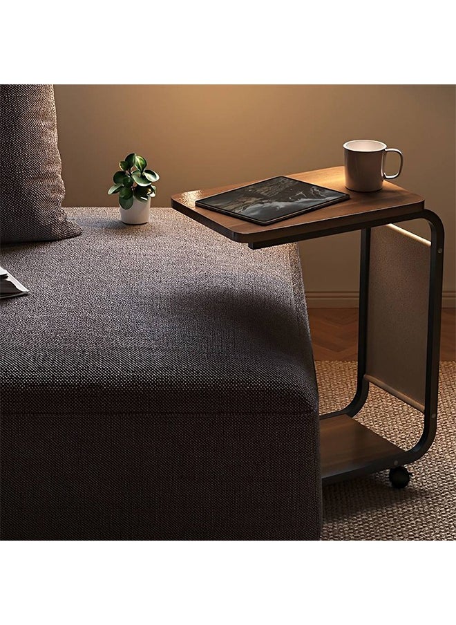 Taimi C-Shaped Side Table with Wheels and Storage Bag, Modern Design Coffee Table, Bedside or Sofa Table For Living Room and Bedroom 45x30x63CM - Brown Color with Black Frame  - Image 4