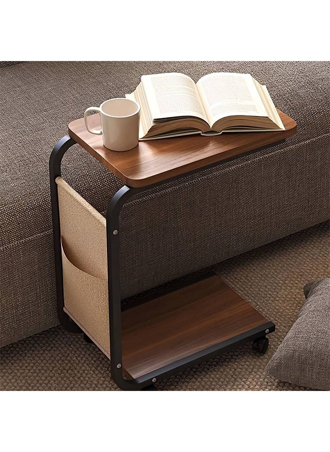 Taimi C-Shaped Side Table with Wheels and Storage Bag, Modern Design Coffee Table, Bedside or Sofa Table For Living Room and Bedroom 45x30x63CM - Brown Color with Black Frame  - Image 5
