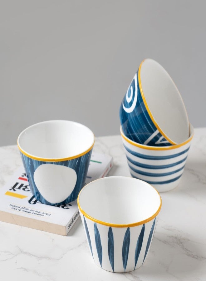 NYRWANA Modern Ceramic Bowl Set of 4 | 350ml Bowls | Microwave, Oven & Dishwasher Safe | Multipurpose Dinner Bowls for Snacks, Rice, Dal, Fruits & Salad, Valentine Gift for Girlfriend (Blue & White) - Image 3
