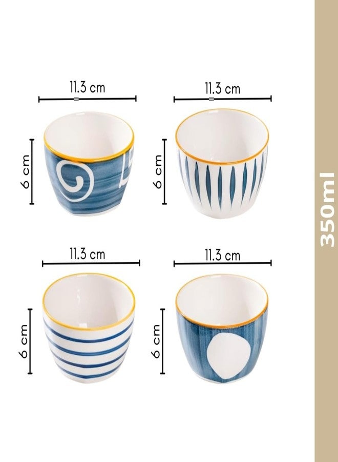 NYRWANA Modern Ceramic Bowl Set of 4 | 350ml Bowls | Microwave, Oven & Dishwasher Safe | Multipurpose Dinner Bowls for Snacks, Rice, Dal, Fruits & Salad, Valentine Gift for Girlfriend (Blue & White) - Image 4