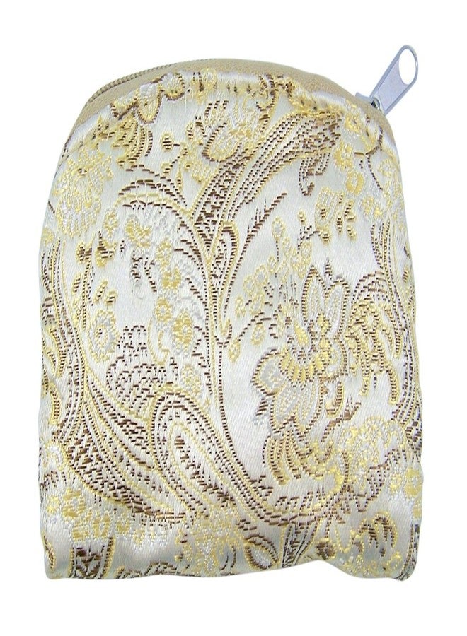 Hirten Fully Lined Gold Patterened Brocade Rosary Case with Zipper Closure, 3 Inch - Image 1