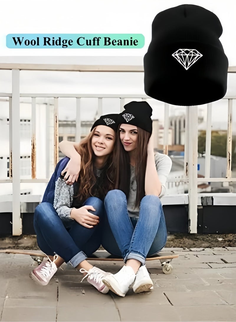 Womens Wool Ridge Cuff Beanie Warm Winter Hat Fleece Lined Beanie Soft Warm Knit Hat Ski Stocking Cuffed Cap Knit Chunky Snow Cap - Image 1