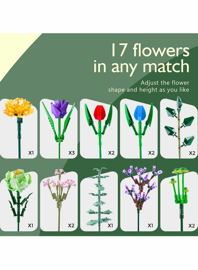 Excefore Flower Bouquet Building Kit, Artificial Flowers Botanical Collection Block Toys for Adults & Girls Ages 7+, Mothers Day Valentines Birthday Gifts Mom Women Girlfriends (999 pcs) - Image 2