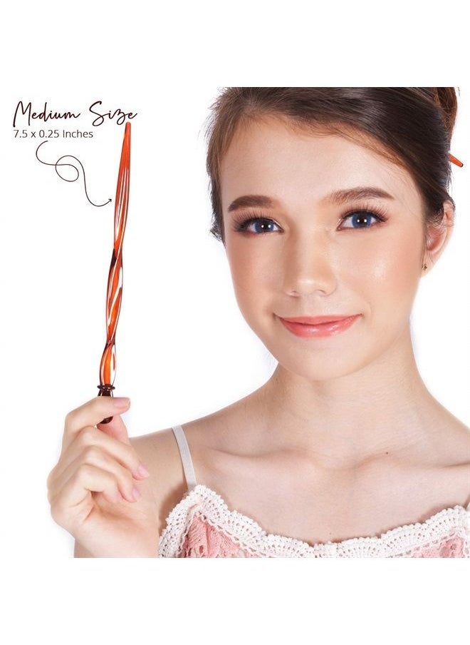 RC ROCHE ORNAMENT - 12 Pcs Womens Premium Plastic Strong Hold Updo Chignon Bun Maker Long Spiral Hairpin Beauty Accessory Shawl Pin Fork Chopstick Hair Décor Pins Sticks, Medium Brown - Image 1