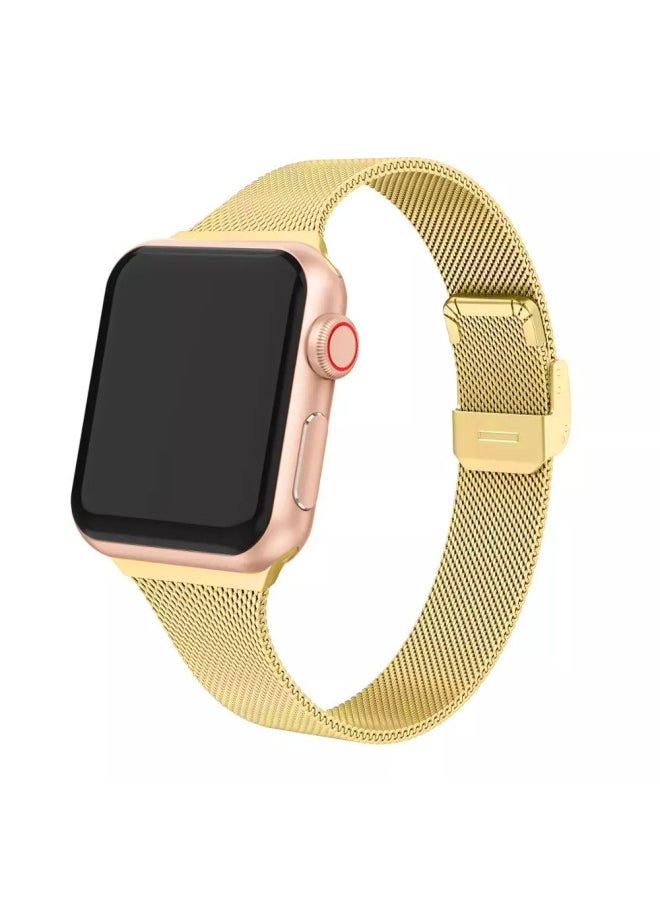Watch 8/7/se/6/5/4321 Milanese Buckle Small Waist Steel Strap Watch Band Compatible All Models-Color:38/40/41/(10th Generation) 42mm Gold