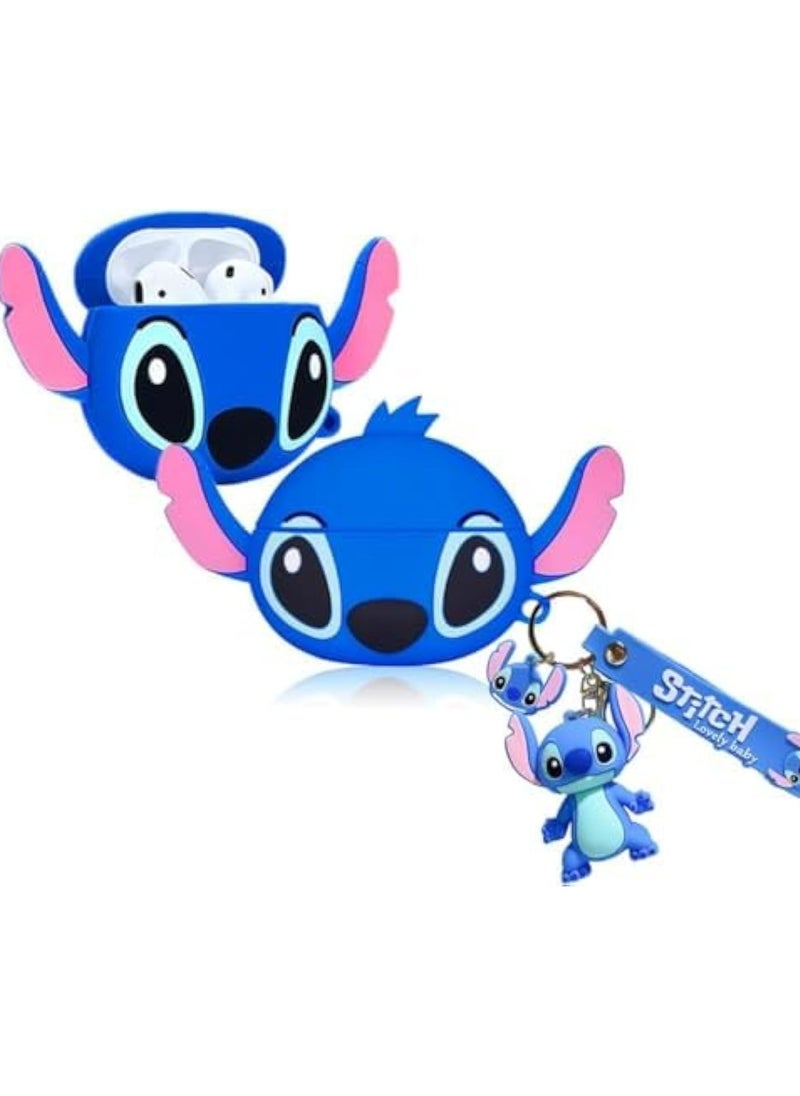 STITCH - Compatible with Stitch AirPods 4 Case , Protective Silicone Cute Funny Kawaii for Stitch AirPods 4 Case, Kids Teens Boys Girls Cartoon 3D Cover for AirPods 4 Case Stitch with Ring (Big Ear Blue Stitch) - Image 1