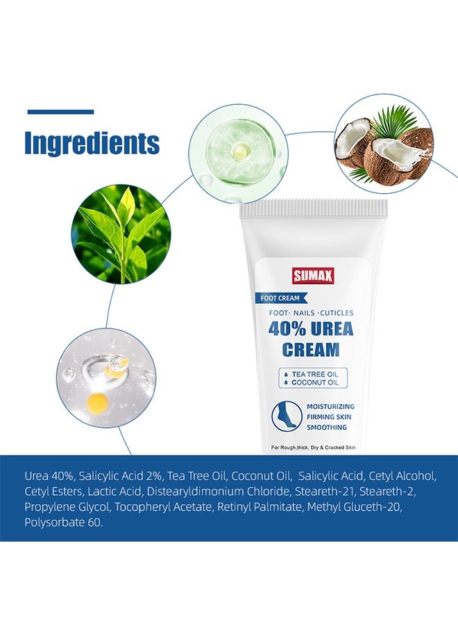 SUMAX 40% Urea Cream ，Foot Cream for Cracked Feet Hands 50g Callus Remover Hand Cream Foot Cream for Cracked Foot Heels Elbows Nails Knees Skin Moisturizer Urea Lotion with Maximum Strength for Men and Women - Image 2