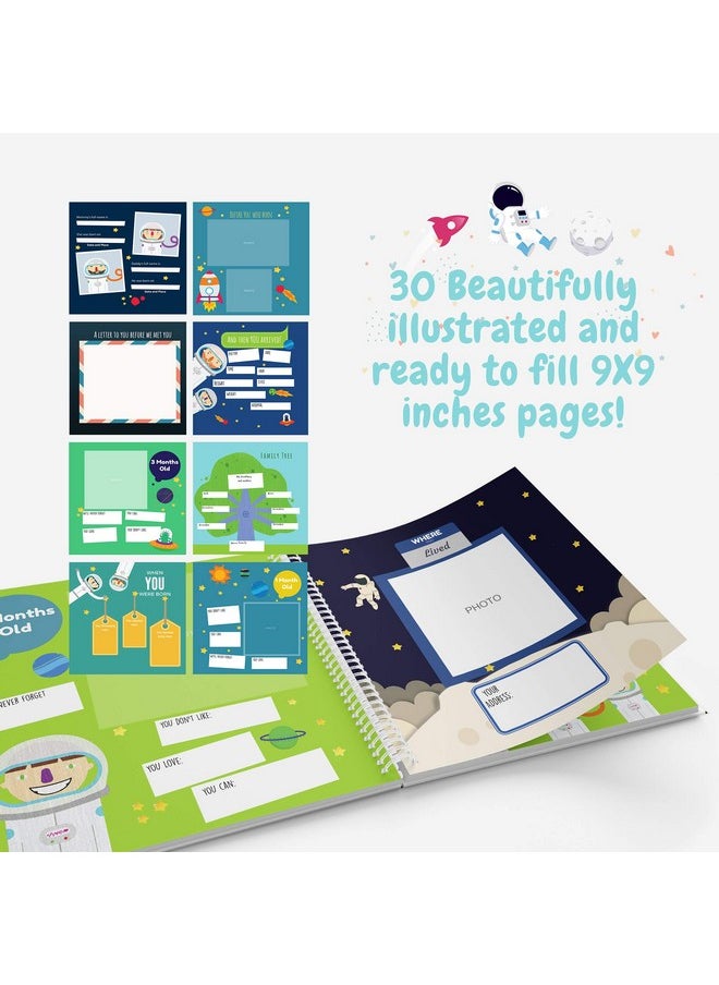 Unconditional rosie - Astronaut Theme First Year Baby Memory Book | 12 Stickers Included | 1St Photo Album With Stickers And Frames To Add Your Pictures In A Gorgeous Way | Outer Space Edition | Great Gift For New Moms - Image 1