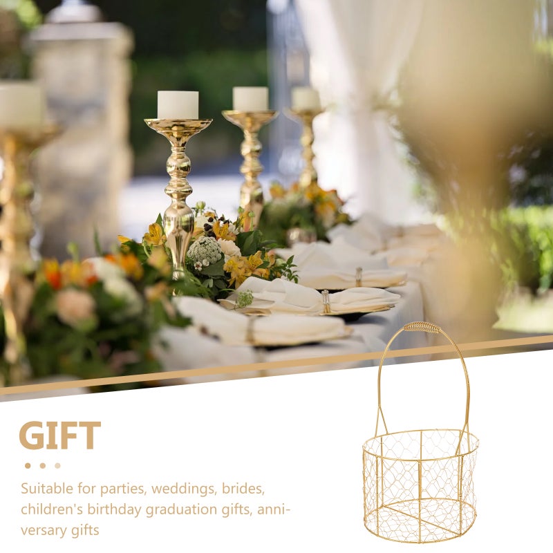 Empty Iron Basket Decorative Kraft Basket Wedding Bin With Handles 20cm - Image 5