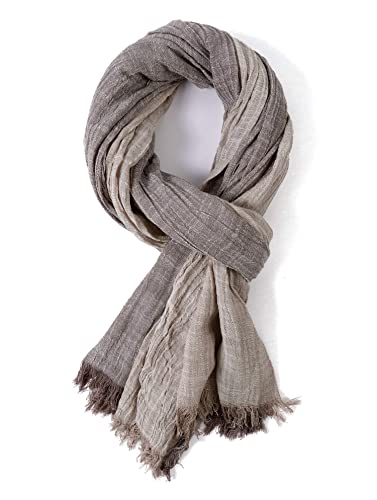 GERINLY Two Tone Scarf Fringe Casual Shawl for Men Nomad Desert Wrap Fashion Male Basic Scarf Linen Hijab (Brown) - Image 1