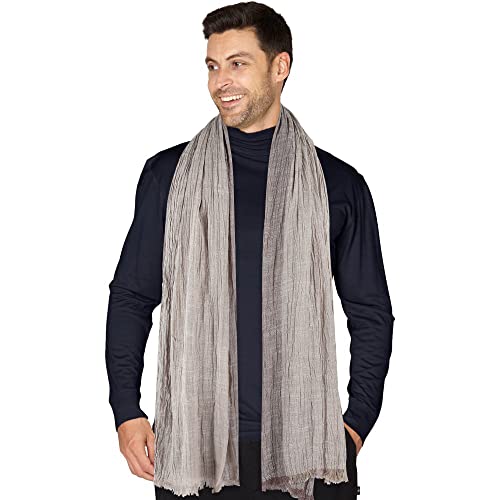 GERINLY Two Tone Scarf Fringe Casual Shawl for Men Nomad Desert Wrap Fashion Male Basic Scarf Linen Hijab (Brown) - Image 2