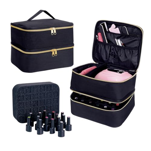 UOZL Nail Polish Organizer Handheld Double Layer Organizer Holds 30 Bottles 15 ml05 floz with Adjustable Dividers for Nail Polish Small Manicure Lamp Manicure Tools Essential and TravelBlack - Image 3