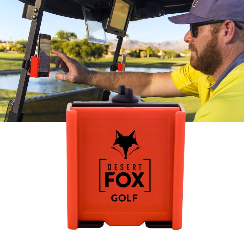 DESERT FOX GOLF حامل الهاتف جولف فوكس الصحراوي – حامل هاتف عربة جولف قابل للتعديل مع حزام آمن للاستخدام اليدين الحرة لتطبيقات GPS والجولف – ملاءمة عالمية - Image 1