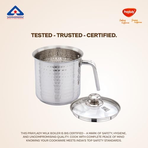 Praylady Milk Boiler 2L | Hammered Premium Finish | Stainless Steel | Glass Lid | Sandwich Bottom | BIS Certified | for Milk, Tea & Soup | Induction & Gas Compatible - Image 5