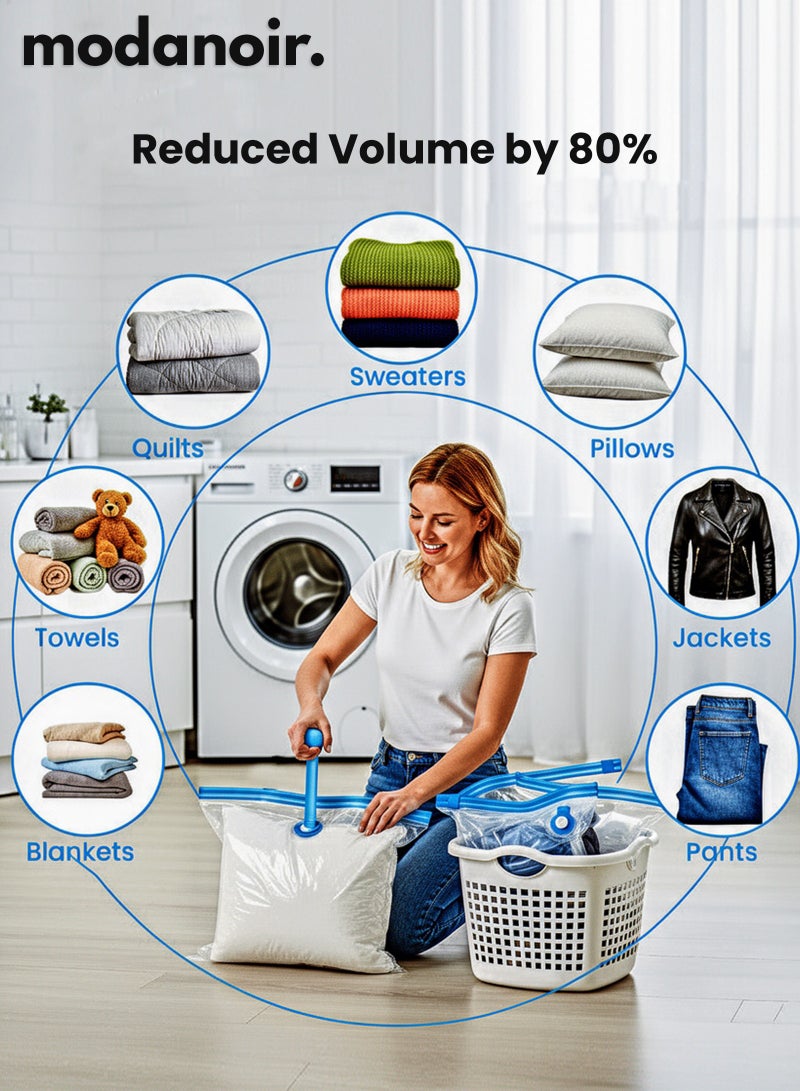 مودانوير أكياس تفريغ الهواء المتميزة ٢٠ قطعة مع مضخة يدوية، أكياس توفير المساحة القابلة لإعادة الاستخدام لتخزين الملابس والفراش والبطانيات والسفر – تحتوي على ٤ أحجام (٥ صغيرة، ٥ متوسطة، ٥ كبيرة، ٥ على شكل لفائف) - Image 5
