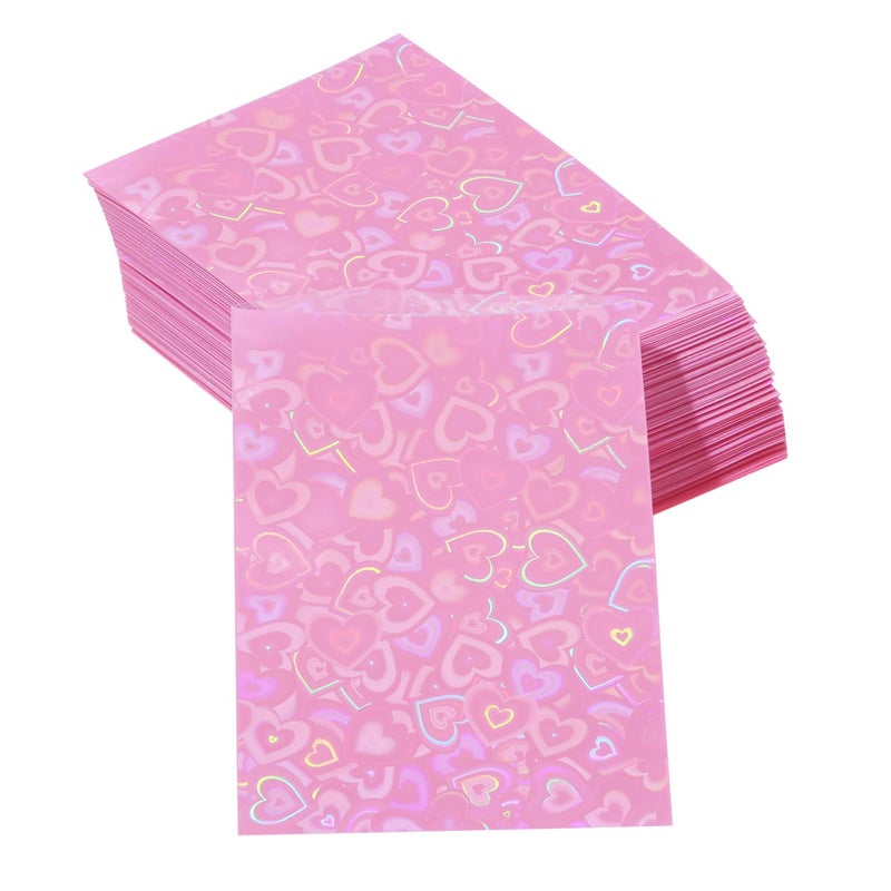 ONLYKXY 100pcs Soft Clear Plastic Heart Glitter Bag Storage Pouch Laser Sleeve Cover Pocket Holder Holographic Photo Protector Top Loader for 3in Trading Card Coin Jewelry (Hot Pink) - Image 1