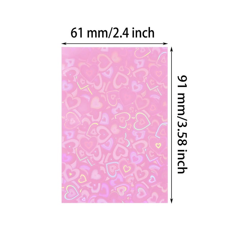 ONLYKXY 100pcs Soft Clear Plastic Heart Glitter Bag Storage Pouch Laser Sleeve Cover Pocket Holder Holographic Photo Protector Top Loader for 3in Trading Card Coin Jewelry (Hot Pink) - Image 2