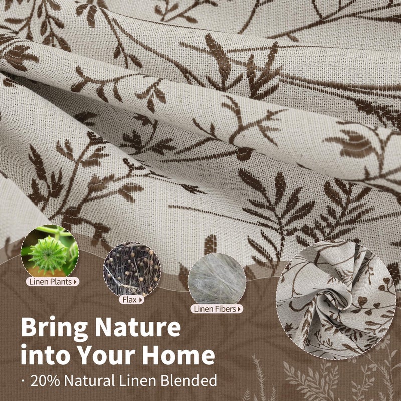 BGment Brown Vintage Curtains for Living Room - Fall Jacquard Leaf Floral Botanical Branch French Country Cottage Core Light Filtering Linen Scandi Style Decor Window Drapes, 2 Panels, 52 x 90 Inch - Image 4