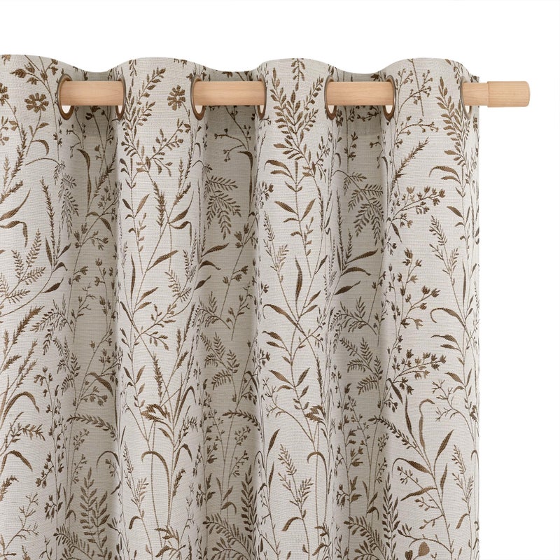BGment Brown Vintage Curtains for Living Room - Fall Jacquard Leaf Floral Botanical Branch French Country Cottage Core Light Filtering Linen Scandi Style Decor Window Drapes, 2 Panels, 52 x 90 Inch - Image 1