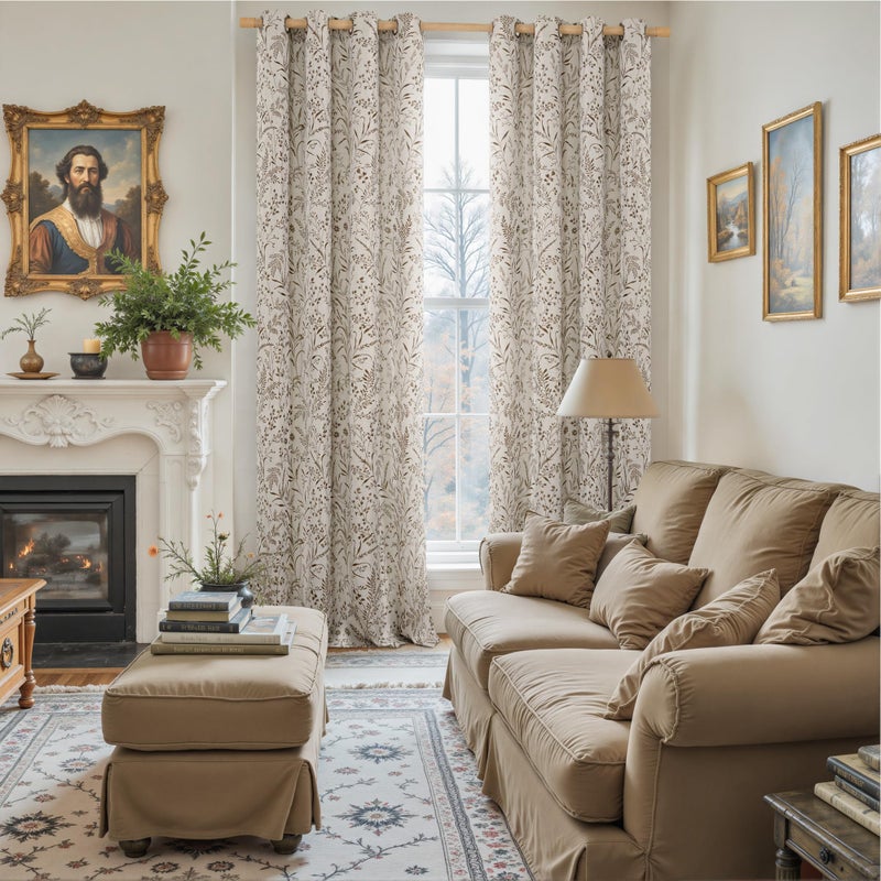 BGment Brown Vintage Curtains for Living Room - Fall Jacquard Leaf Floral Botanical Branch French Country Cottage Core Light Filtering Linen Scandi Style Decor Window Drapes, 2 Panels, 52 x 90 Inch - Image 2