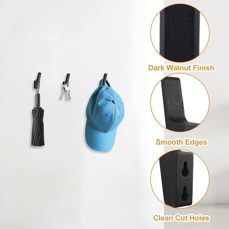 خطافان حائط من الخشب الأسود، شماعات معطف ريفية للمناشف والملابس والقبعات والحقائب والمفاتيح - Image 4