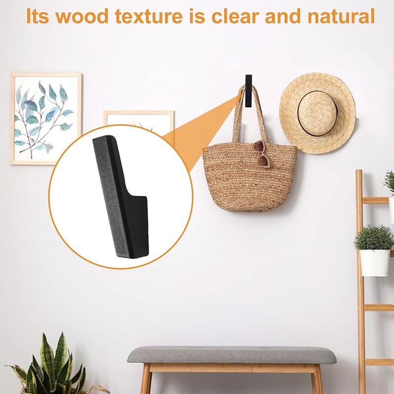 خطافان حائط من الخشب الأسود، شماعات معطف ريفية للمناشف والملابس والقبعات والحقائب والمفاتيح - Image 5