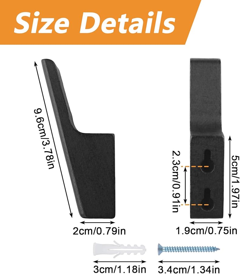 خطافان حائط من الخشب الأسود، شماعات معطف ريفية للمناشف والملابس والقبعات والحقائب والمفاتيح - Image 3