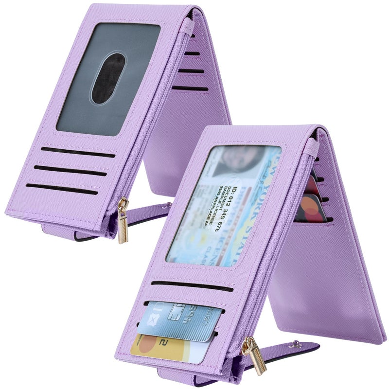 Chelmon Womens Wallet Slim RFID Blocking Bifold Multi Card Case Wallet with Zipper Pocket (Light Purple) - Image 2