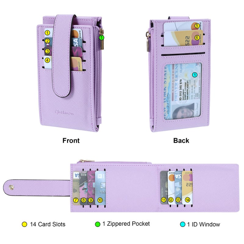 Chelmon Womens Wallet Slim RFID Blocking Bifold Multi Card Case Wallet with Zipper Pocket (Light Purple) - Image 4