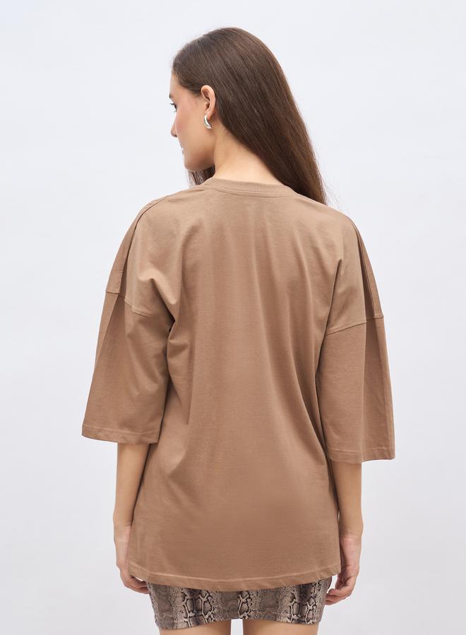 Styli Brown Dropped Shoulder Oversized 100% Cotton T-Shirt - Image 5
