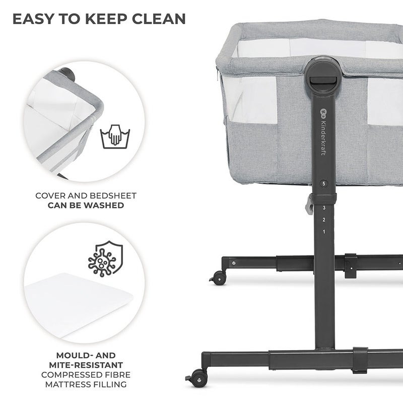 Kinderkraft - 2-in-1 Neste Up 2 Bedside Crib - Light Grey - Image 5