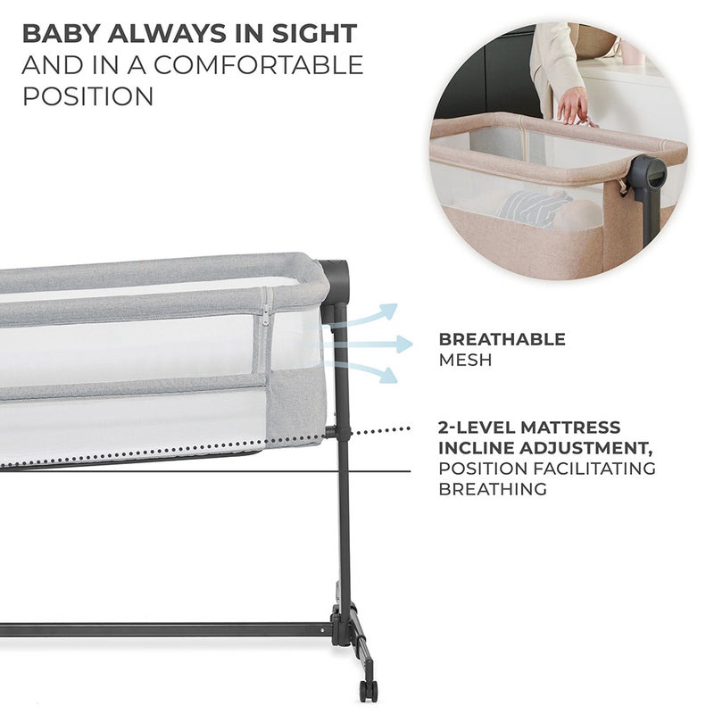 Kinderkraft - 2-in-1 Neste Up 2 Bedside Crib - Light Grey - Image 2