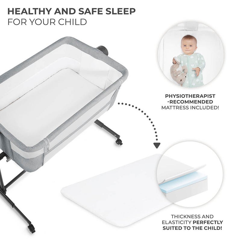 Kinderkraft - 2-in-1 Neste Up 2 Bedside Crib - Light Grey - Image 1