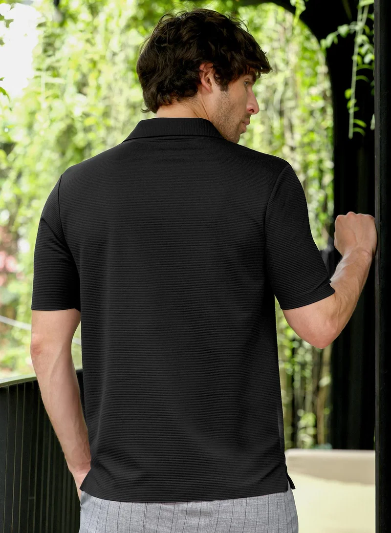 CAHOOT  Men's Onyx Black Seamless Lined Polo T-Shirt for Men | Best Price UAE