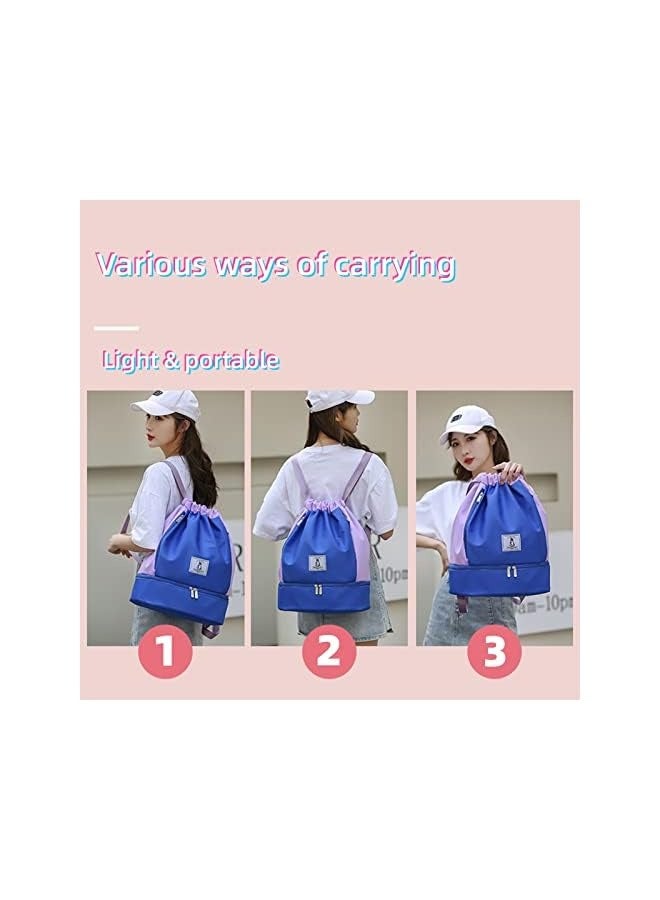 Raxoom Drawstring Backpack Shoe Storage Large-Capacity Swimming Bag Side Zipper Pocket Portable Storage Bag Men Dry & Wet Separation Waterproof Beach Bag Female Fitness Sports Bag Waterproof - Image 4