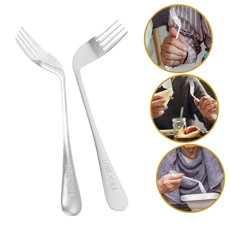 Angled Feeding Forks 2 Pack Ergonomic Design Utensils For Elderly And Disabled Dining - Image 3