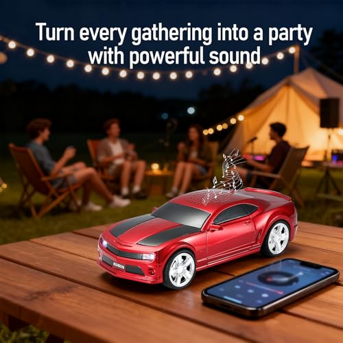 WSTER WS-592 Supercar Design Bluetooth Replica Speaker – Portable Car Model Wireless Speaker with TWS Stereo, FM Radio, LED Party Lights, USB/TF Playback, Hands-Free Calling, Microphone(Red) - Image 3