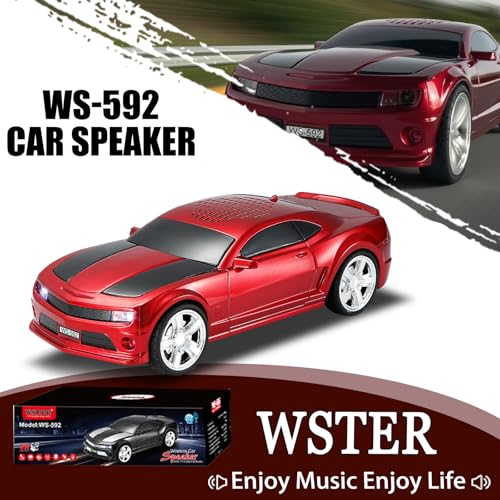 WSTER WS-592 Supercar Design Bluetooth Replica Speaker – Portable Car Model Wireless Speaker with TWS Stereo, FM Radio, LED Party Lights, USB/TF Playback, Hands-Free Calling, Microphone(Red) - Image 2
