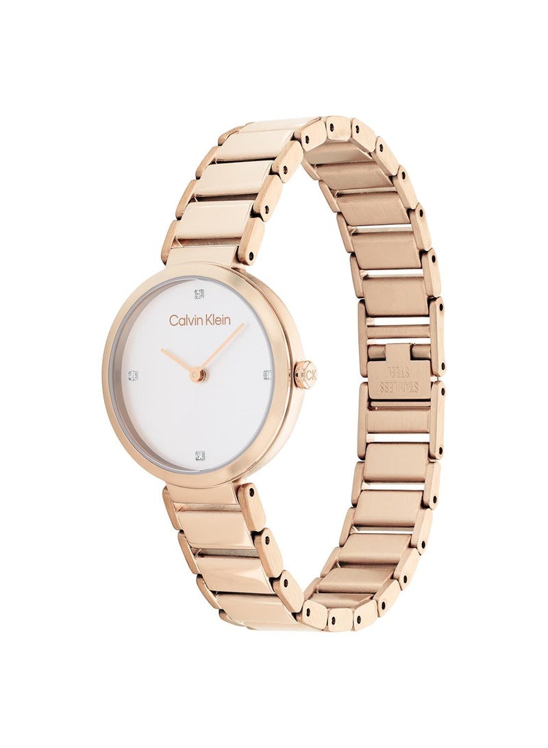 CALVIN KLEIN ساعة يد تناظرية دائرية مقاومة للماء مع حزام ذهبي 25200140 - Image 1